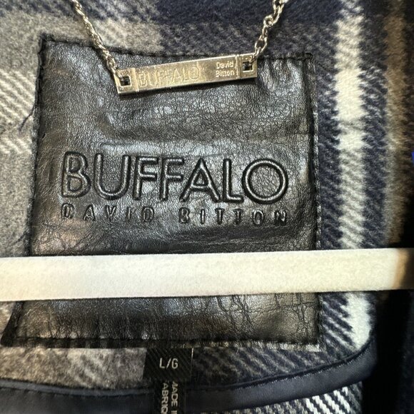 Buffalo David Bitton Womens Plaidical Long Coat L/G Blue Gray Fleece - Picture 2 of 16